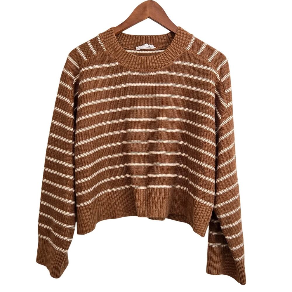 Light Academia For the Republic Brown and White Striped Cabincore Sweater Large